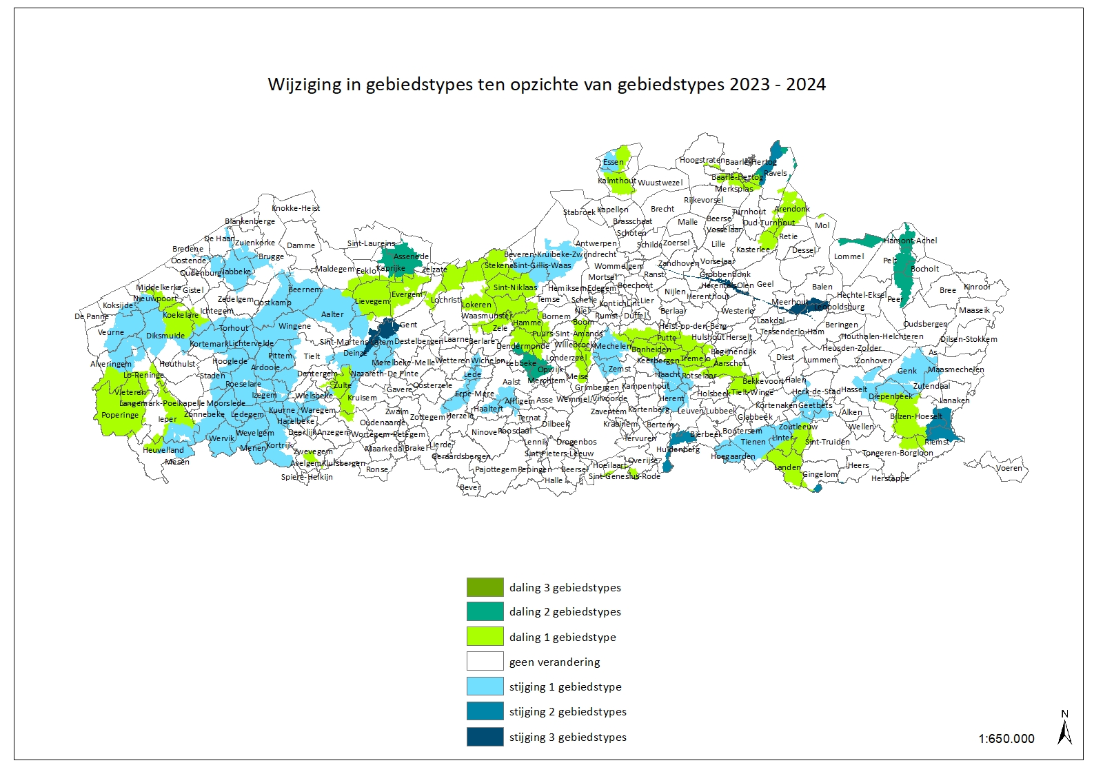 wijziging in gebiedstypes ten opzichte van gebiedstypes 2023-2024